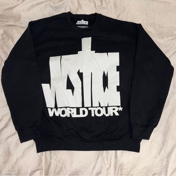 Justin Bieber Tops - Justin Bieber Justice Tour Black and White Crewneck M